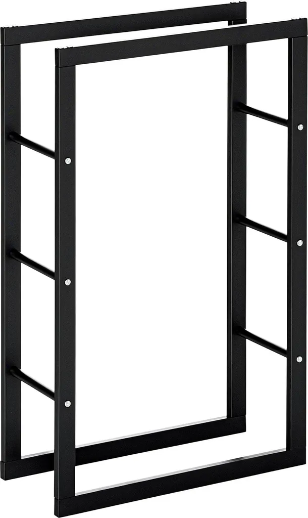 Étagère Porte-bûches de Cheminée Verticale en Acier Noir 100 cm Haut