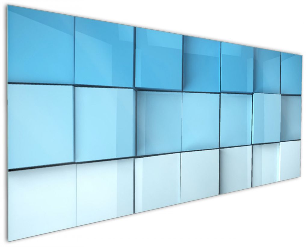 Wallario Küchenrückwand aus Glas, Größe: 125 x 50 cm, Motiv: Blau-weiße Kisten Schachteln Muster | Spritzschutz | abwischbar | pflegeleicht | in