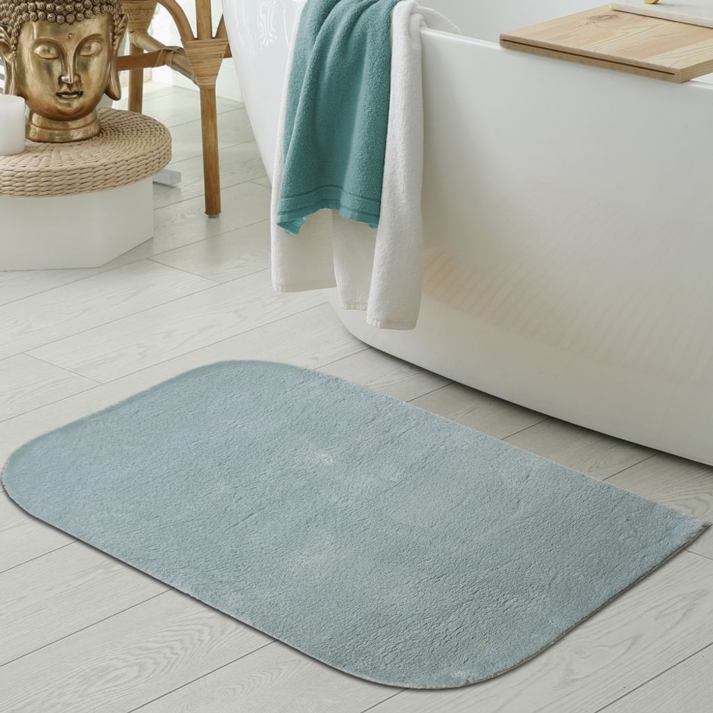 Waschbarer Designer Badezimmer Teppich – abgerundete Ecken – blau Größe - 60 x 100 cm