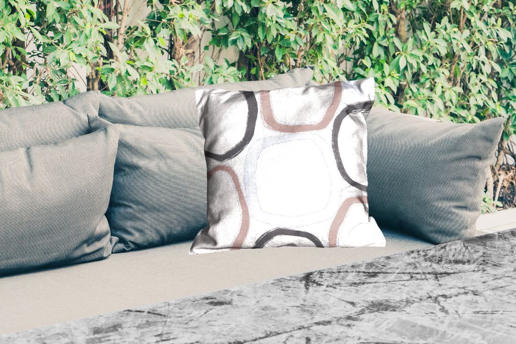 MuchoWow Outdoor Kissen - Minimalismus - Geometrische Formen - Pastell - Muster - 50x50 cm - Wetterfest - Lounge Kissen - Komfortabel - Kissen mi...