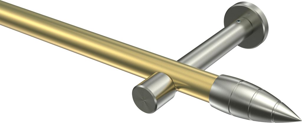 Interdeco Gardinenstange / Vorhangstange Messing-Optik / Edelstahl-Optik, Typ Prestige Samanto (Rillenpatrone) ohne Ringe, 20 mm Ø 1-läufig, 240 cm