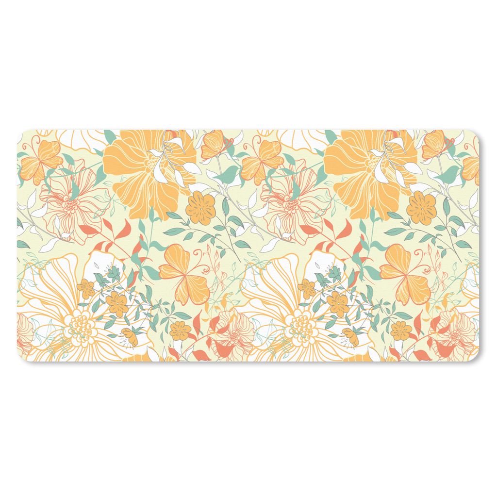 MuchoWow Schreibtischunterlage Blumen - Muster - Schmetterlinge 80x40 cm - XXL Mauspad - Gaming Mauspad