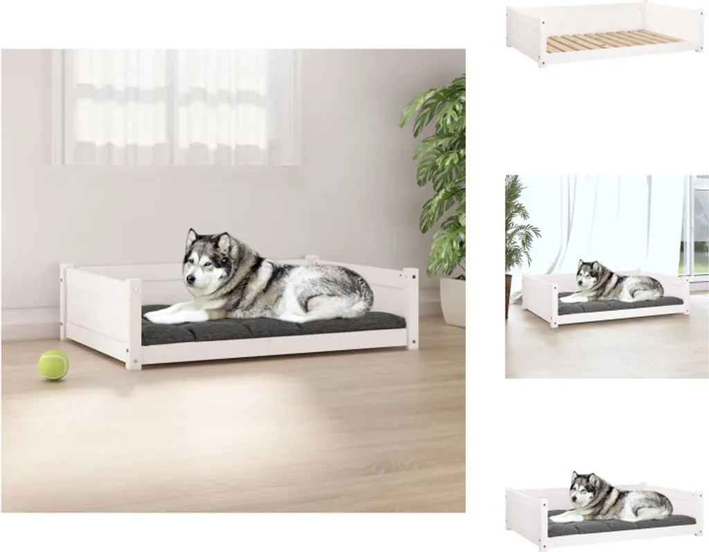 Lit chien Pin massif blanc 105,5x75,5 cm - Structure robuste surélevée
