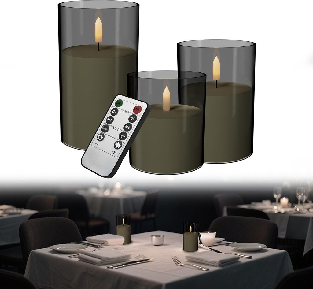 UISEBRT Mattgrau LED Kerzen mit Timer & Fernbedienung Produktbild 