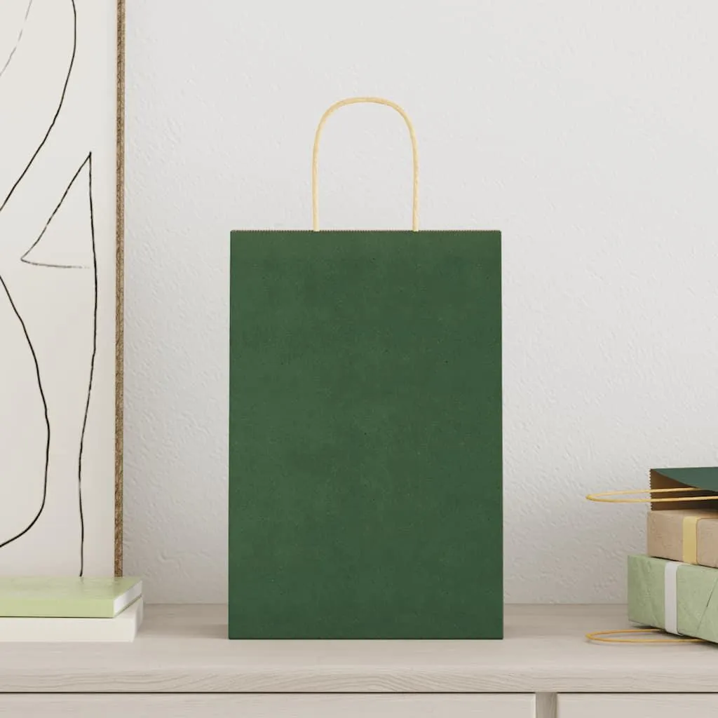 vidaXL Sacchetti di carta 250 pezzi con manici Verde 21x11x31 cm