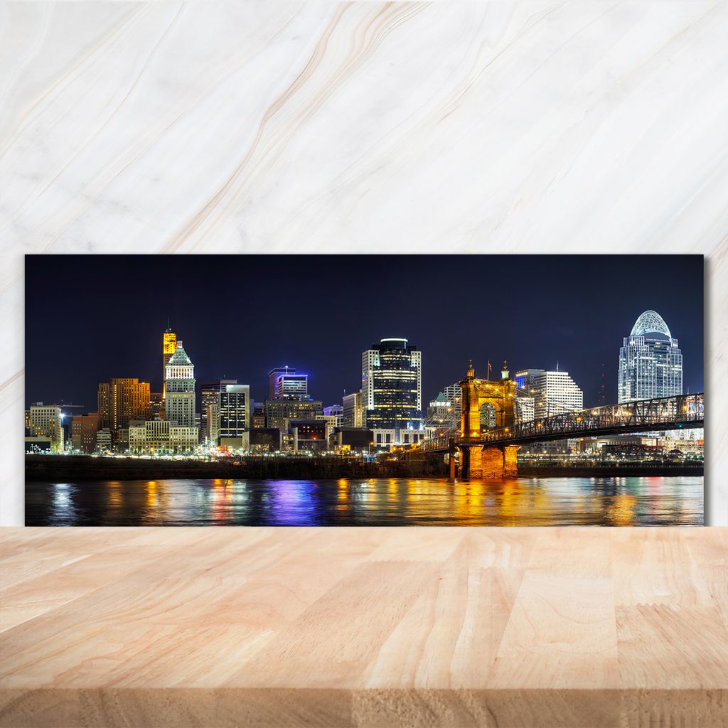 Tulup Küchenrückwand Spritzschutz aus Glas -125x50 -Spritzschutz auf gehärtetes Glas Sehenswürdigkeiten Ohio in der Nacht