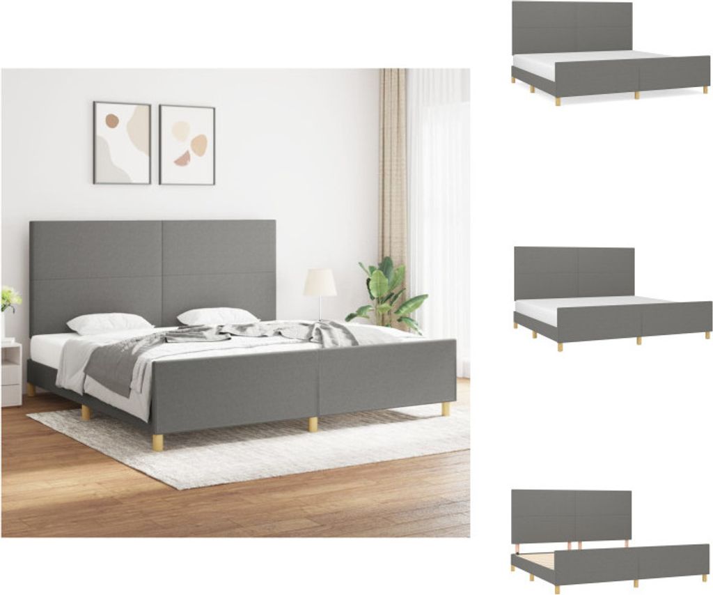 vidaXL Bettgestell mit Kopfteil Dunkelgrau 200x200 cm Stoff - Betten & Bettgestelle