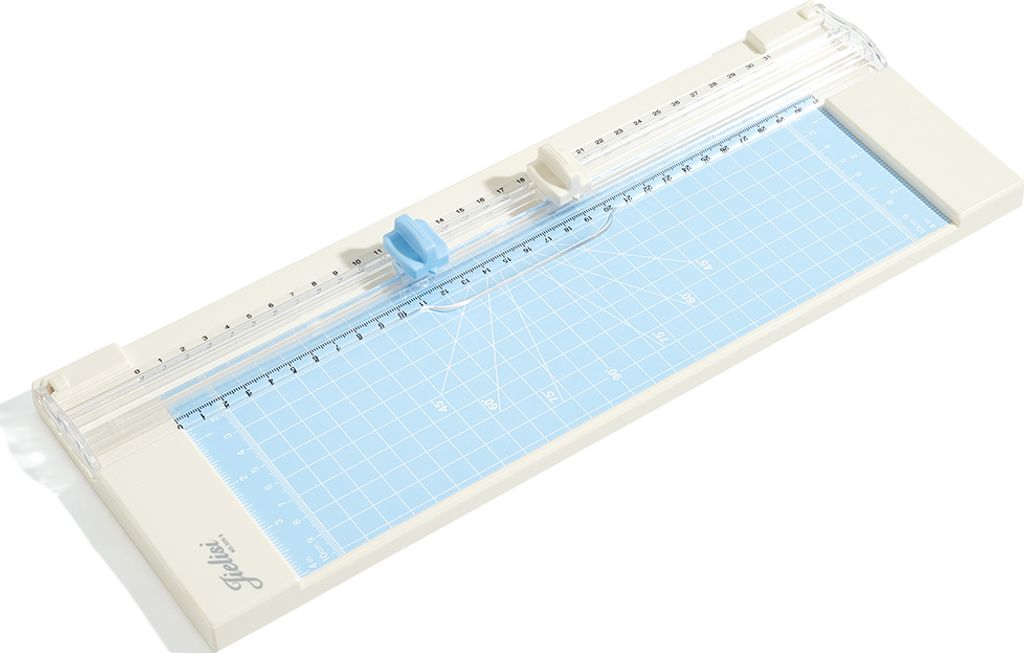 JIELISI Papierschneider, Bastelpapierschneider, 2 Schneidkoepfe fuer gerade und rillende Papiere, 12,2 Zoll Schnittlaenge mit Massangaben und Schne...