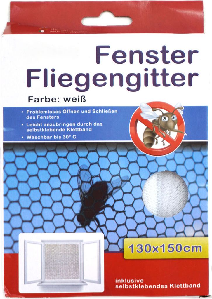 Insektennetz 130x150cm mit Klettband weiß Fliegengitter Produktbild 