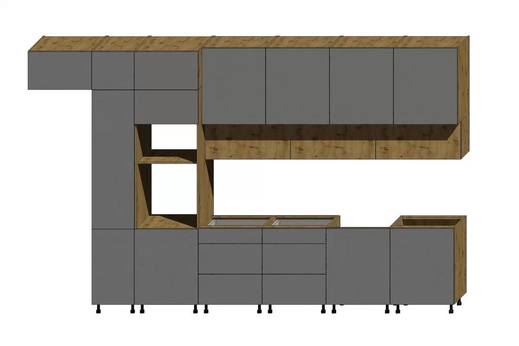 Küchenzeile 400 cm Küchenblock Einbauküche ohne Arbeitsplatte, Langen K18-M400 Artisan Eiche/Grau