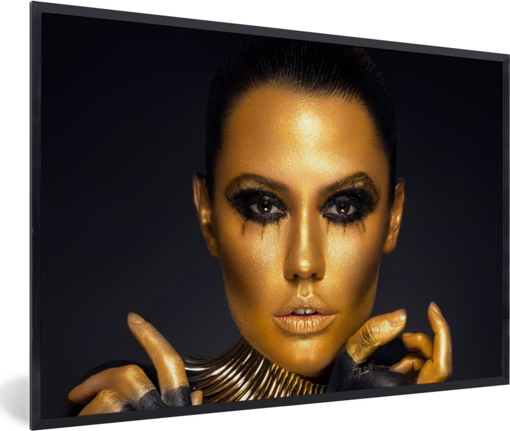 MuchoWow Gerahmtes Poster Make-up - Tasche - Gold - Luxus - Frau 60x40 cm - Poster mit Schwarzem Bilderrahmen Wandposter Rahmen Foto Bilder - Pri...