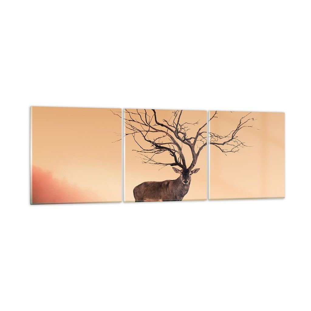 Bilder auf glas - Hirsch Baum Nebel Wald - 90x30cm - Glasbilder - Wandbilder - Kunstdruck - zum Aufhängen bereit - Wanddekoration aus Glas - Glas ...