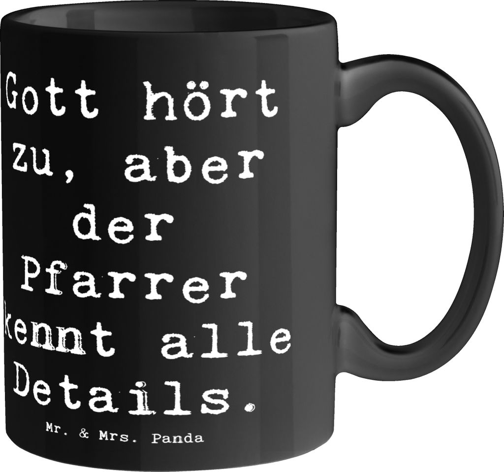Mr. & Mrs. Panda Teetasse Spruch Pfarrer Details - Schwarz - Geschenk, personalisierte Geschenke, mit Herz, Trost, Keramiktasse, liebevoll, Kirchen...