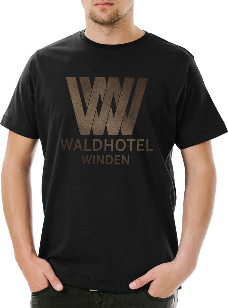 Urban Backwoods Waldhotel Winden, Herren T-Shirt, Farbe: Schwarz, Größe: M