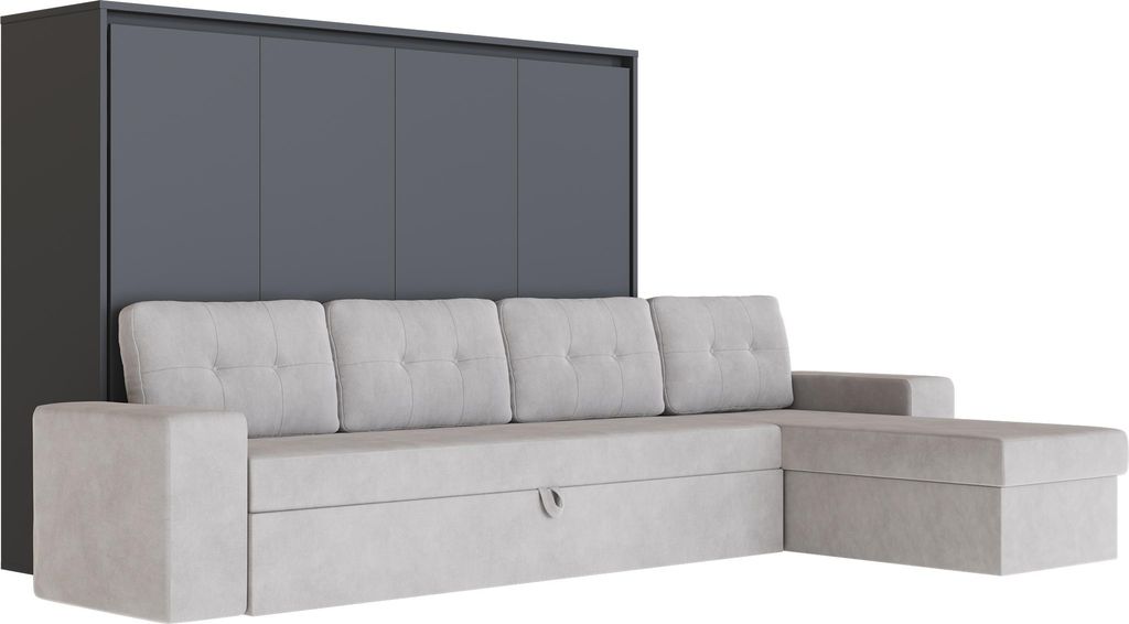 Schrankbett M2 Horizontal 140x200 mit Ecksofa Sandgrau Anthrazit