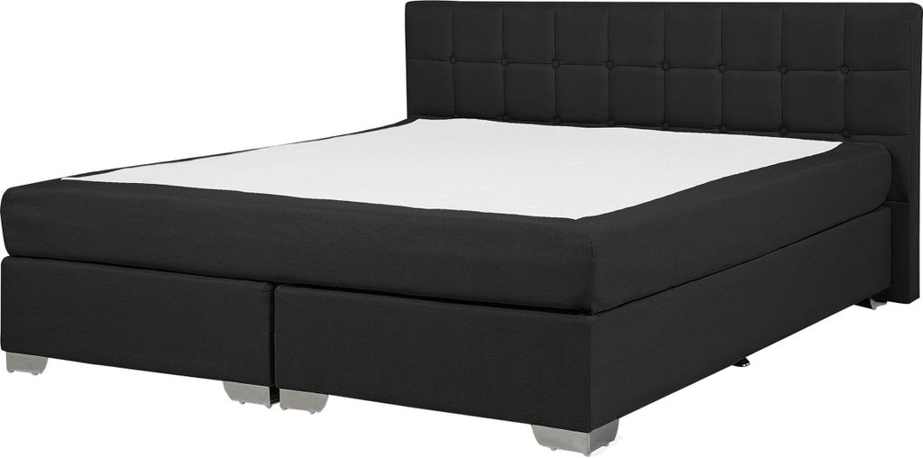 BELIANI Bett Schwarz 140 x 200 cm Polsterbezug Mit Untergestelle und Taschenfederkernmatratzen Quadratischen Steppnähte Elegant Klassisch