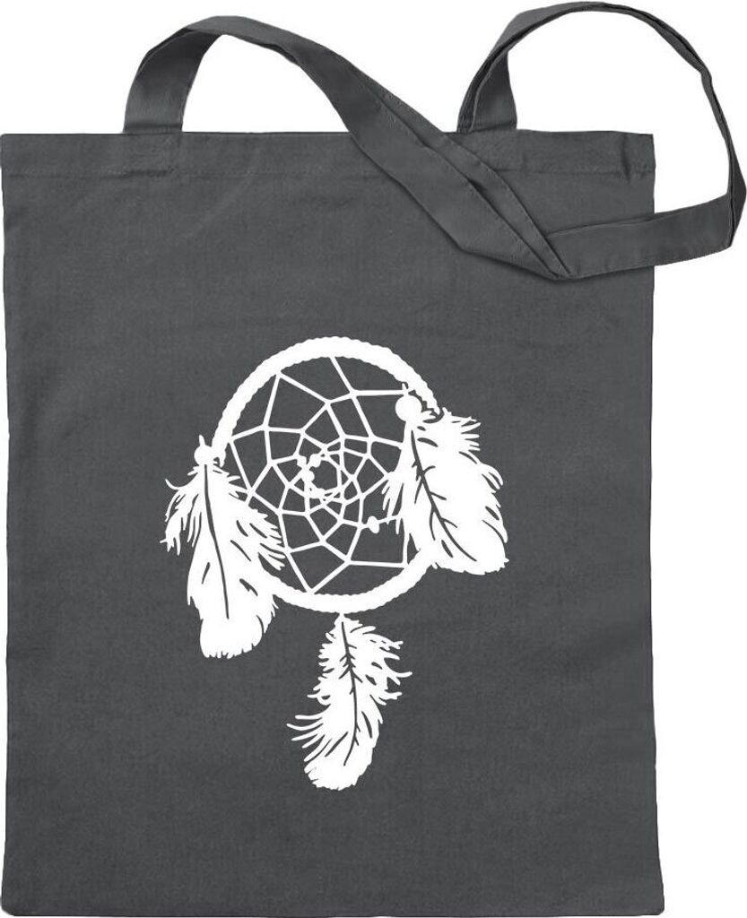 Kiwistar - Baumwolltasche - stahlgrau - Traumfänger - Indianer - Western - Tragetasche Stoffbeutel Umhängetasche Langer Henkel