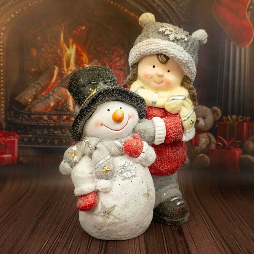Dekorative Figur Mädchen mit Schneemann 44 cm Solis Decor Produktbild 