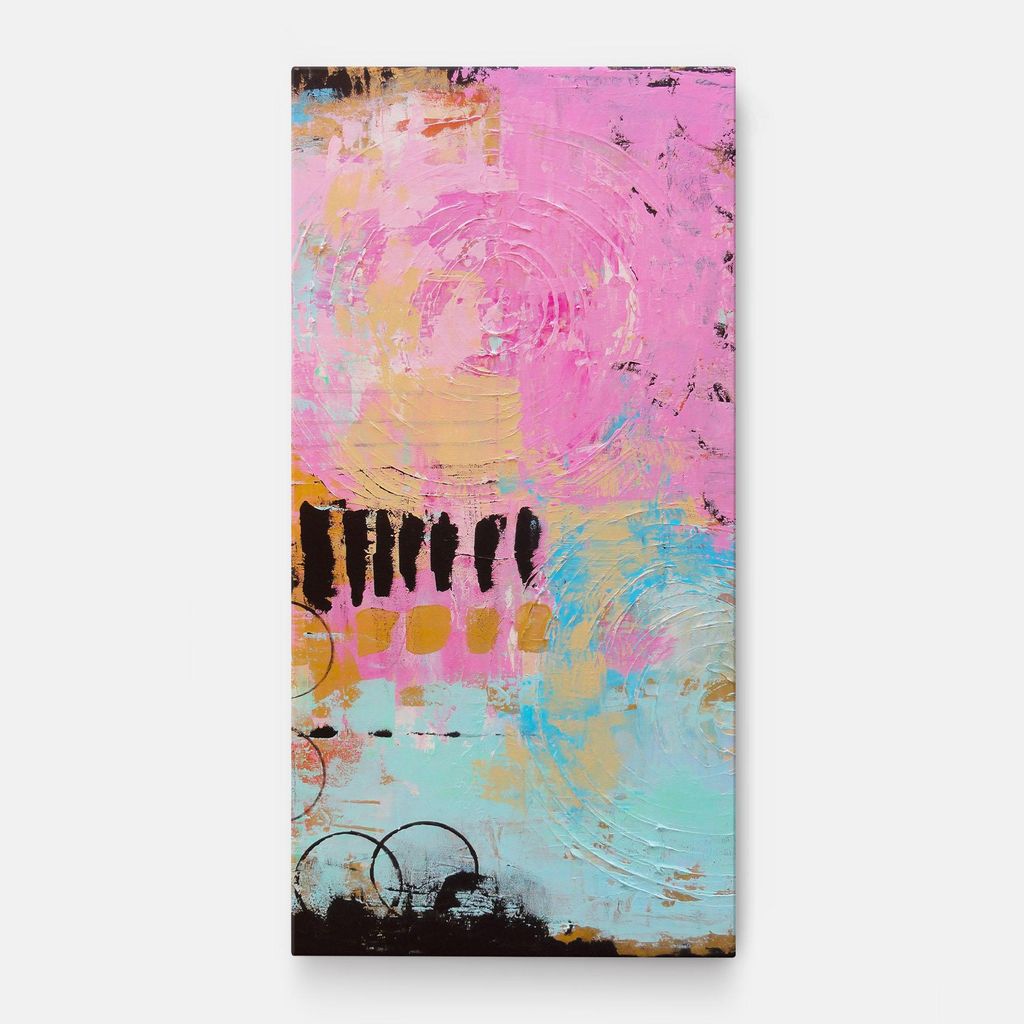 ARTHUB Leinwandbild 50x100 cm, Abstract Pink Circle | Wohnzimmerdekoration, Hängende Bilder, Wanddekoration, Heimdekoration, Abstrakte, Abstrakt...