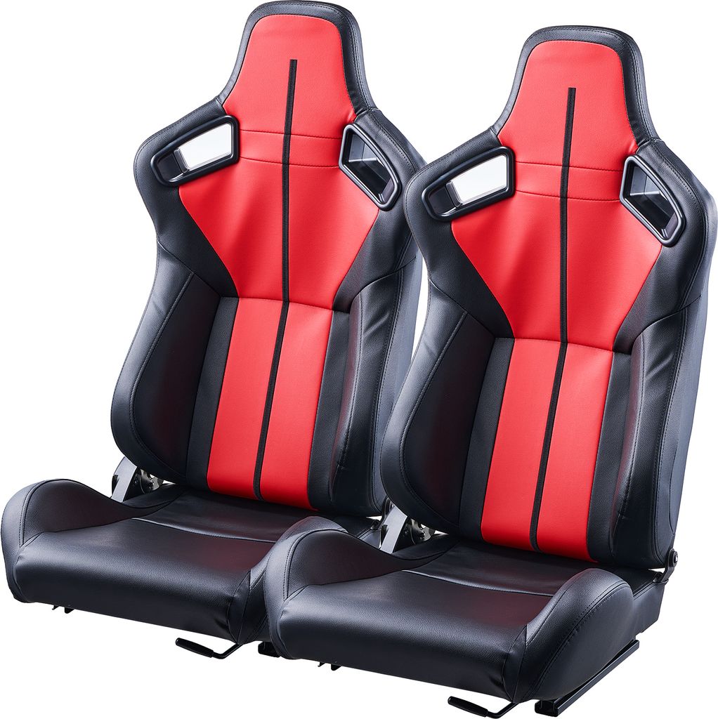 SucceBuy Rennsitz 2er-Set, verstellbares Liege-Cockpit, hochelastischer Schaumstoff, PVC-Leder, Q235B-Schieber für Rennwagen und Go-Karts