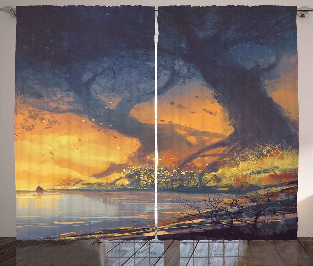 ABAKUHAUS Fantasie Rustikaler Gardine, Big Tree Huge Roots-Kunst, Schlafzimmer Kräuselband Vorhang mit Schlaufen und Haken, 280 x 245 cm, Orange Blue