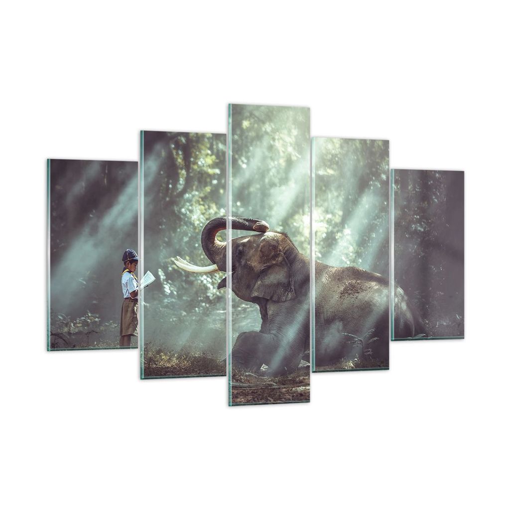 Bilder auf glas - Elefant Dschungel Stoßzahn - 150x100cm - Glasbilder - Wandbilder - Kunstdruck - zum Aufhängen bereit - Wanddekoration aus Glas ...