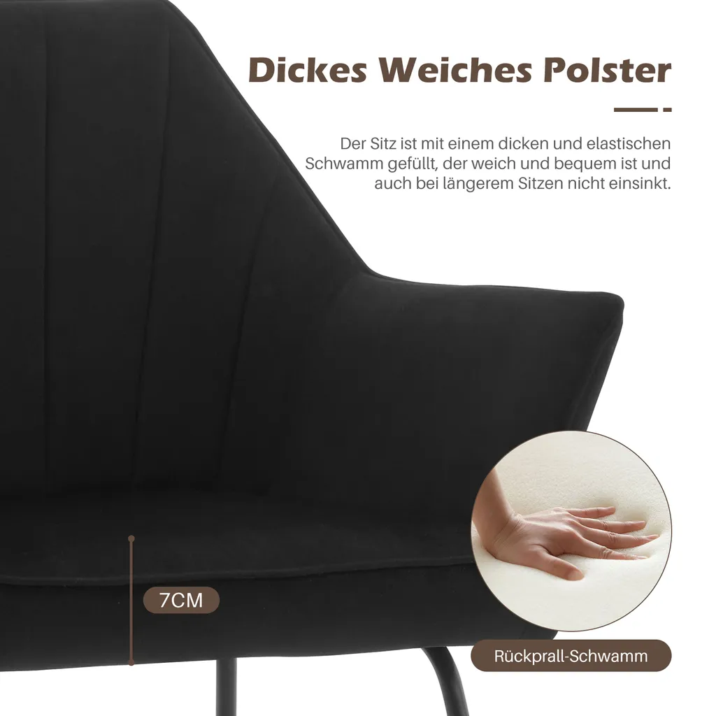 Lot de 2 Chaises de Table pour Salle à Manger et Cuisine en Tissu Noir