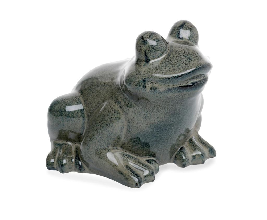 Frosch grau/grün Steingut glasiert Figur Skulptur Garten 21x22cm H17cm
