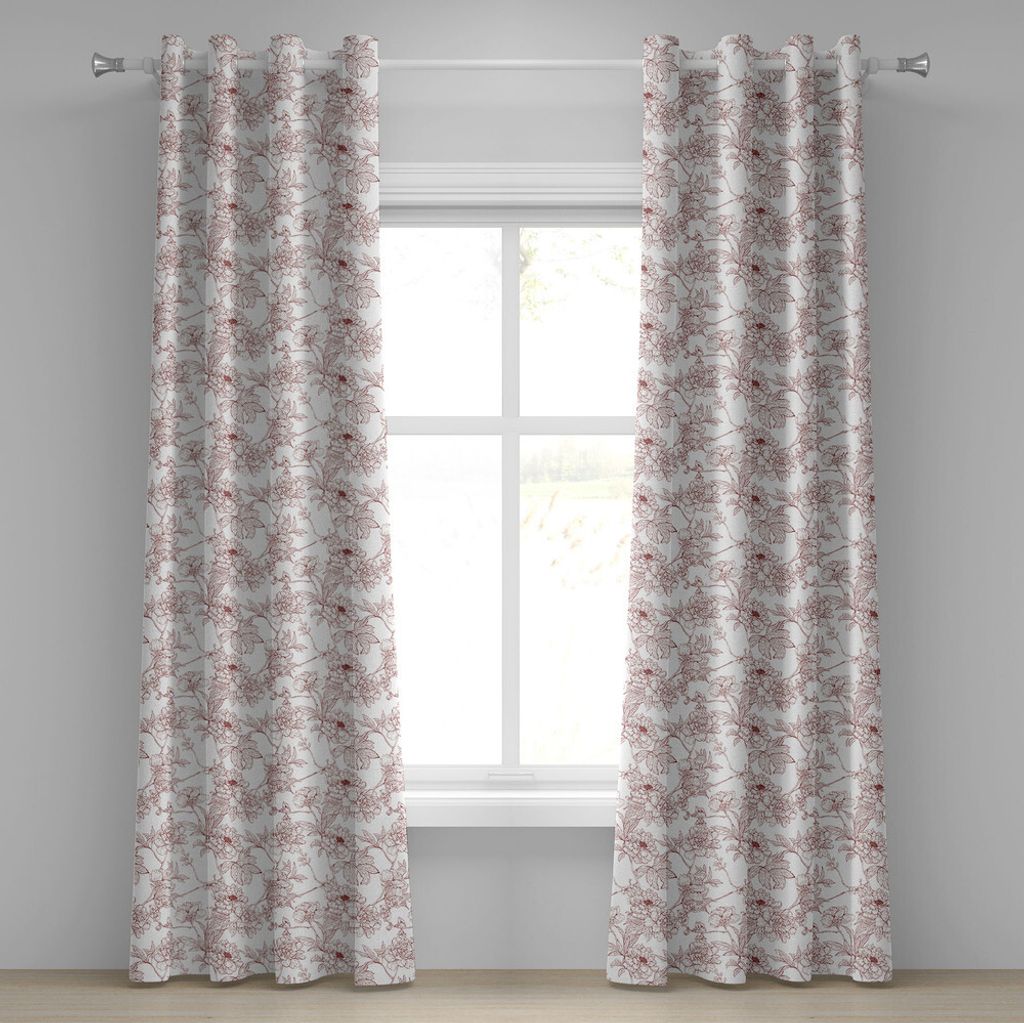 ABAKUHAUS Jahrgang Ösenvorhang, Rustikale Zweige mit wilden Pfingstrosen Natur inspiriert Garten Muster Vintage Look, Dekorative 2-Panel-Fenstervo...