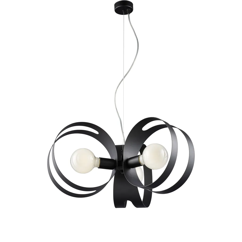 Suspension 3 Lumières Design Laser Peter en Fer Noir avec Câble en Acier