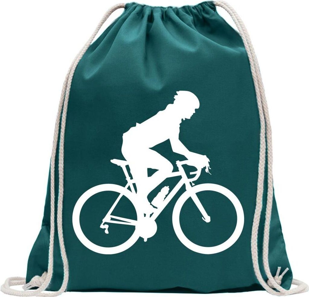 Kiwistar - Turnbeutel - petrol - Rennrad Fahrrad Figur - Fun Rucksack Sport Beutel Gymsack Baumwolle mit Ziehgurt
