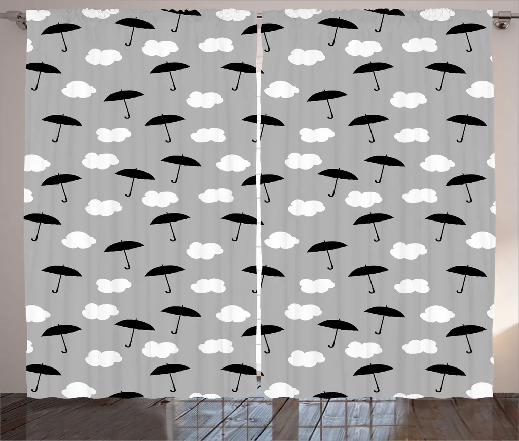 Rideau de Salon Imprimé Parasols et Ciel Motif Rustique 280x225cm