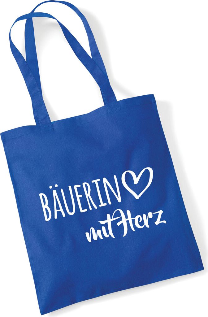 Huuraa Jutebeutel Bäuerin mit Herz 10 Liter Bright Royal Baumwolle Tasche Geschenkidee