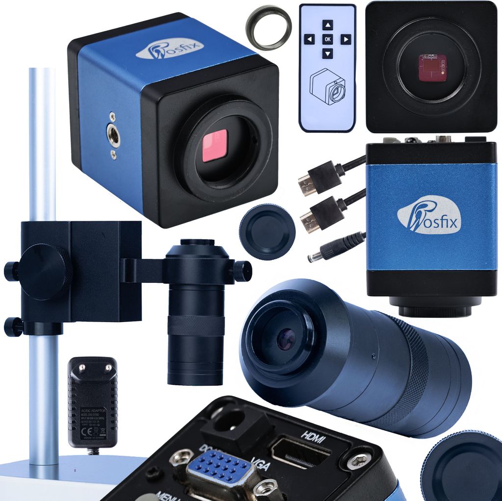 Rosfix Draco Blue PRO 3-in-1 - Professionelles digitales Mikroskop | HDMI & VGA Kamera | 100x Vergrößerung | Aluminiumplattform