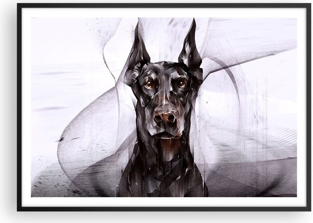 Gerahmtes Poster - Schwarzer Rahmen - Hund Abstraktion - 100x70 cm - Wand Bild - Wanddeko - Wandbilder - Kunstposter - Wandposter - Bilderrahmen - ...