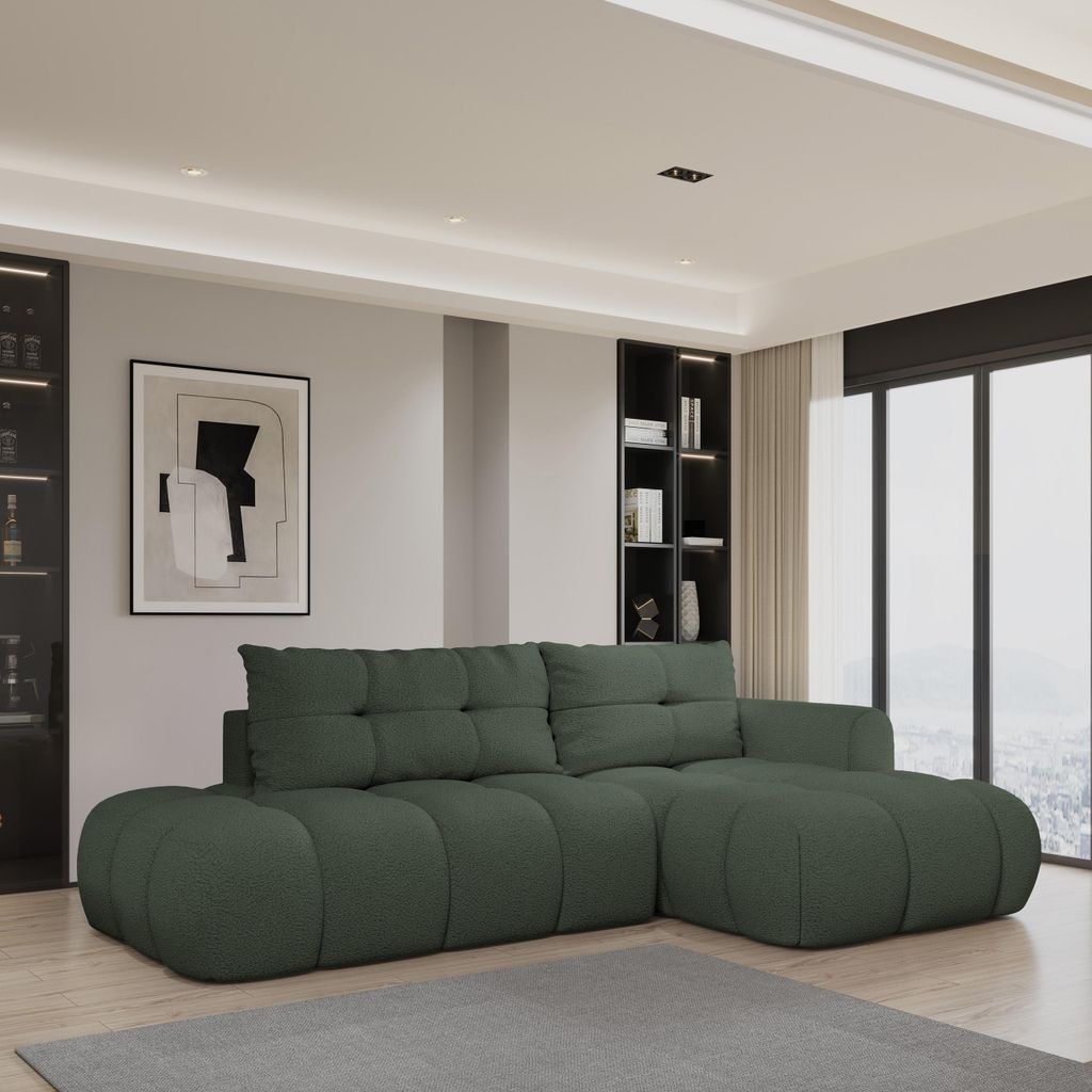Masseno Ecksofa FLUMA R-S mit Schlaffunktion L-Form, Sofa mit Bettkasten, Wohnzimmersofa, Couch, Soffa, Bettsofa, Couchgarnitur- Grün, QUELLE 37