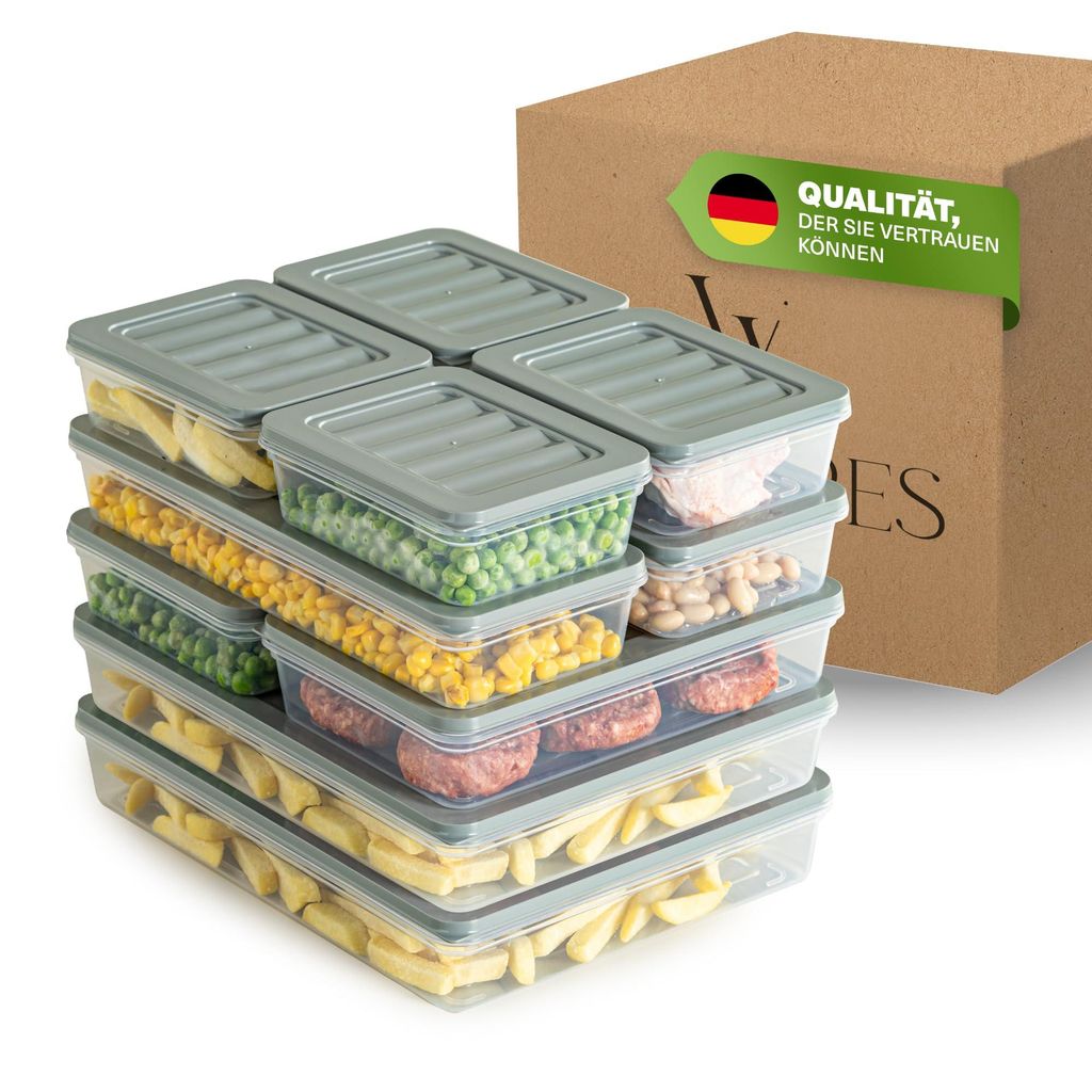 Viwares Stapelbare Gefrierdosen 10er Set, Gefrierfach & Kühlschrank Organizer mit Deckel, Frostfest bis -25°C, Wiederverwendbare Frischhaltedosen...