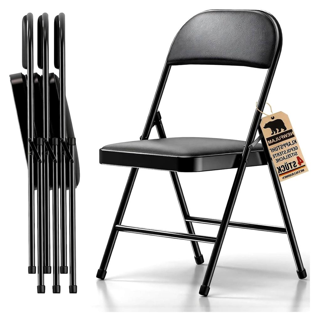 4er Set Klappstühle mit gepolstertem Sitz und Metallrahmen, platzsparend, Esszimmer- und Gartenstühle, belastbar bis 158 kg