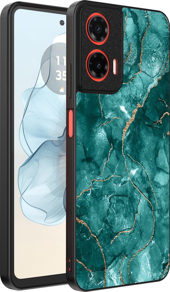 Smartphonica Handytasche Passend für Motorola Moto G04 - G24 - G24 Power - E14 mit Marmordruck - TPU Rückendeckung Fall Marmor Design - Gold Grün