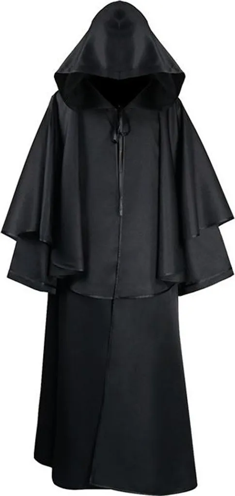 INF Mantello Medievale con Cappuccio Nero - Costume Cosplay da Mago XL