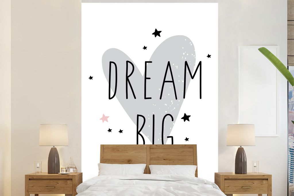 MuchoWow Fototapete für Wohnzimmer oder Schlafzimmer Wandtapete Vinyl Motivtapete Zitate - Großer Traum - Herz - Sterne - Illustration - Kinder...