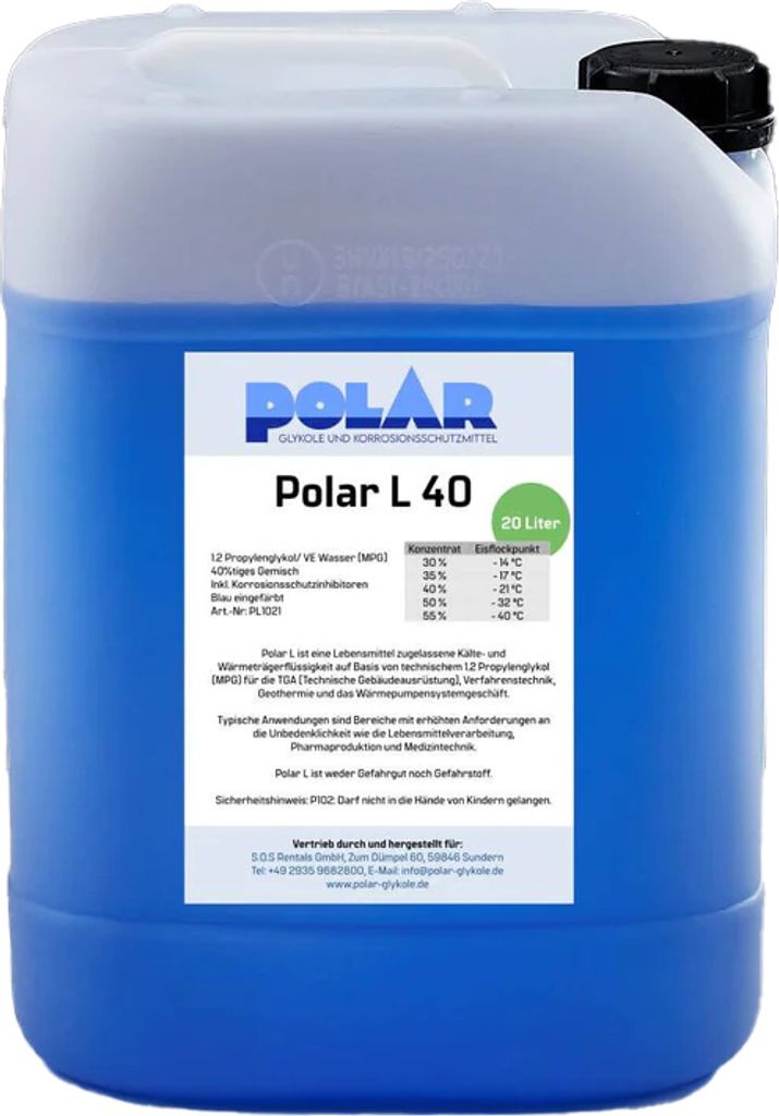 Polar L-MPG Glykol Frostschutzmittel, Propylenglykol 40% Gemisch 20 Liter