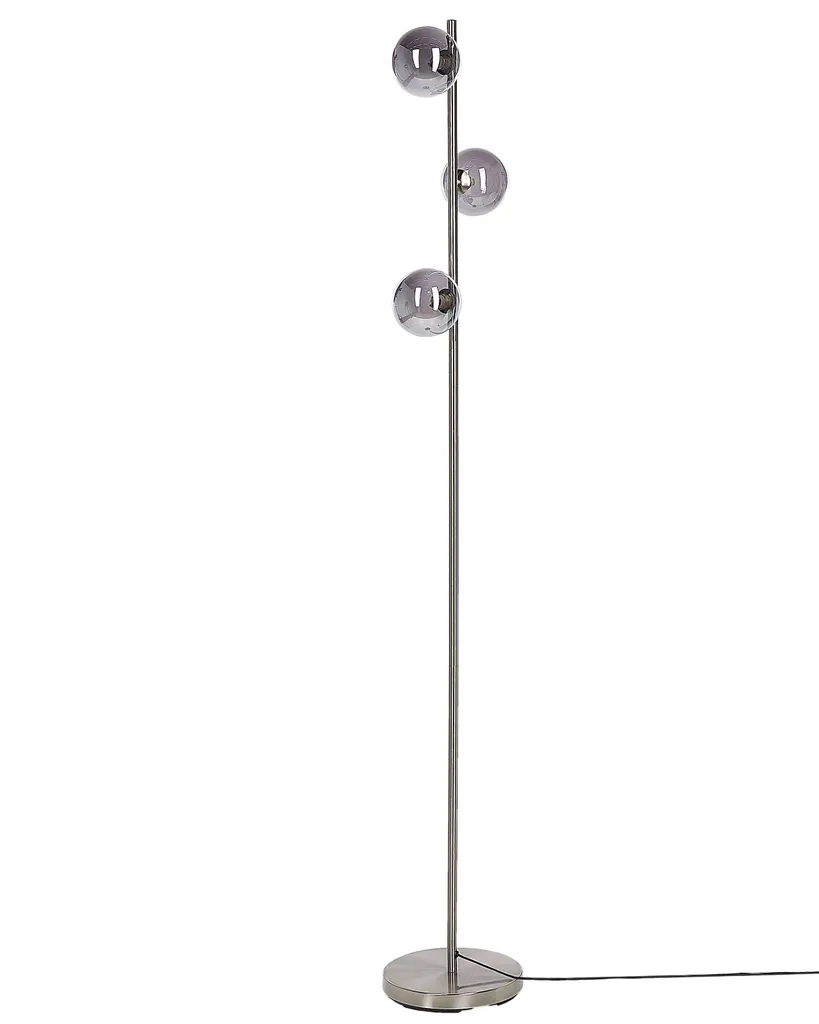 Lampadaire anti-éblouissement 3 globes fumés pour éclairage doux salon