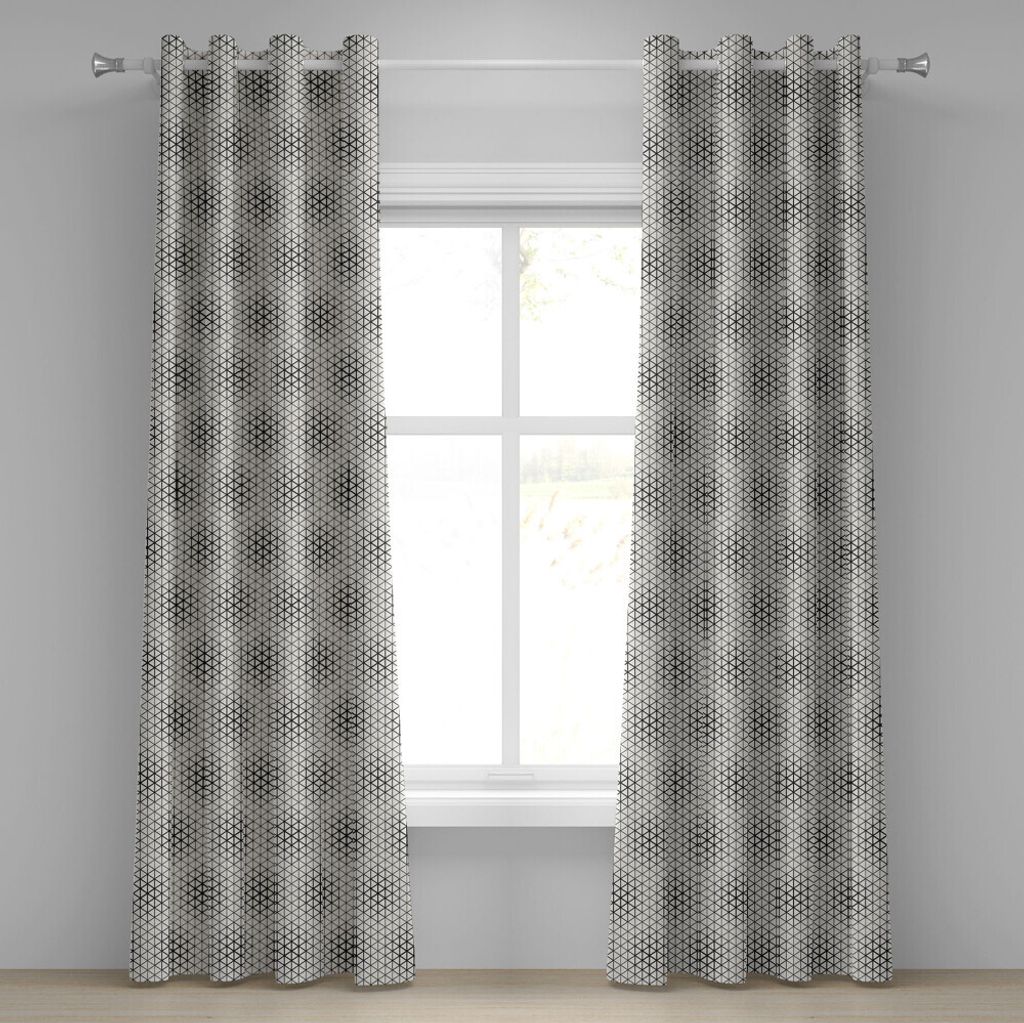 ABAKUHAUS Gitter Ösenvorhang, Geometrische Dreieck-Gitter-Muster-abstrakte einfarbige einfache Fliesen-Verzierung, Dekorative 2-Panel-Fenstervorh...