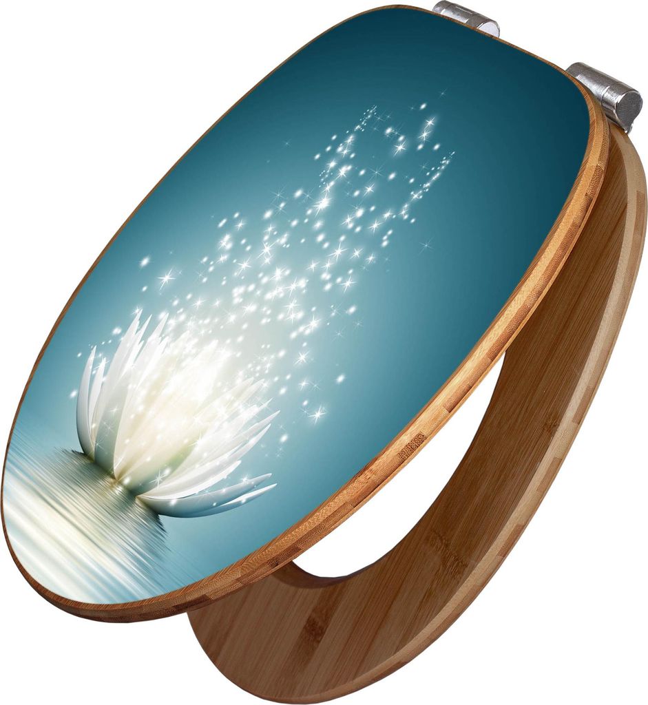 banjado Design WC Sitz Bambus Absenkautomatik -Magische Lotusblüte - Toilettendeckel mit Absenkautomatik Holz/hochwertiger Bambus Klodeckel/WC-Sit...