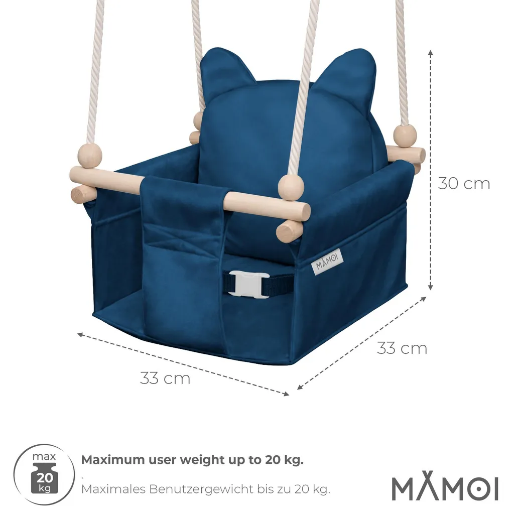 MAMOI Altalena per bambini con cintura di sicurezza, altezza regolabile 150–190 cm, altalena per la casa, struttura stabile, seduta in velluto - 2