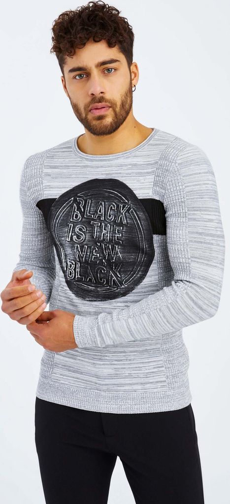 Leif Nelson Rundhals Herren Strickpullover Feinstrick Rundhals LN-1655, Ecru Grau / S