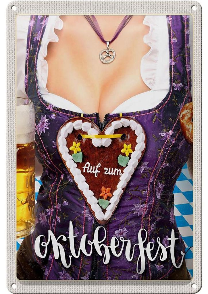 Blechschild Reise 20x30cm München Dirndl Brezel