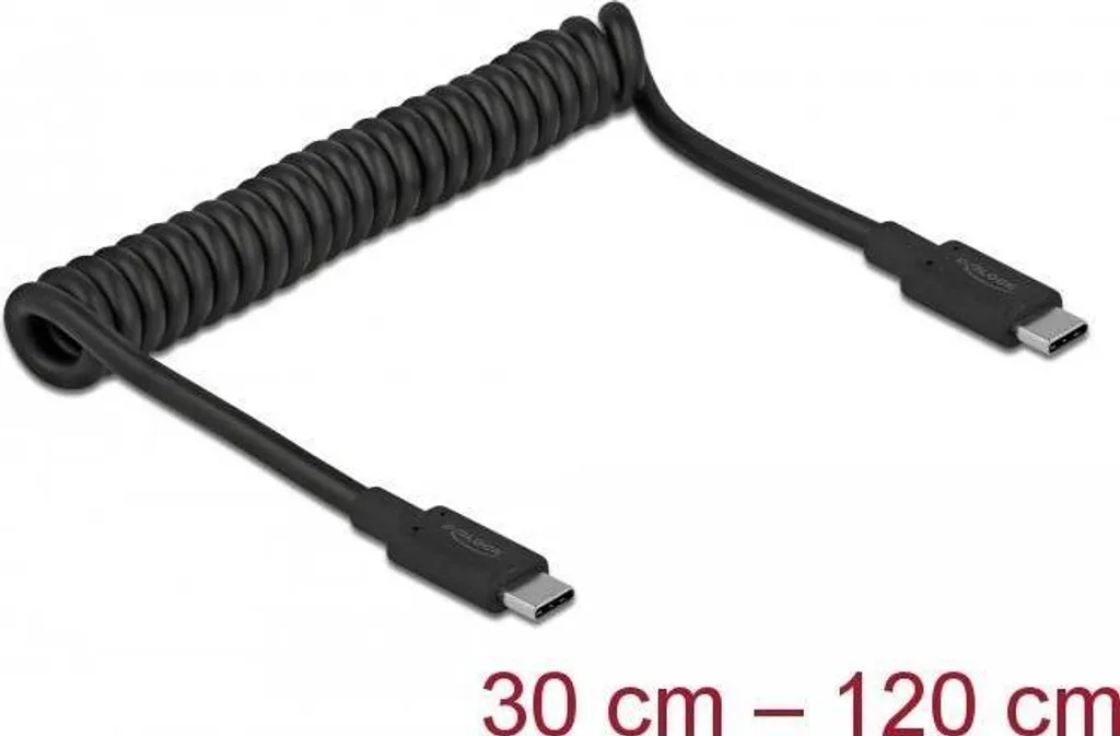 Câble USB-C vers USB-C DELOCK 10 Gbps Spirale PD 60W Noir - Ref 87103
