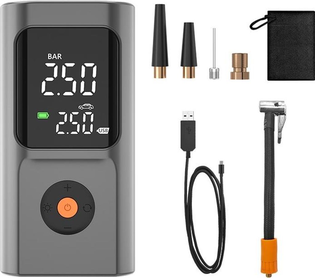 INF Kabellose tragbare Reifenfüllerpumpe - Silber Grau, USB Aufladbar